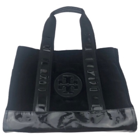 Tory Burch Handbags - TORY BURCH Ella Tote Black Velvet Patent Leather